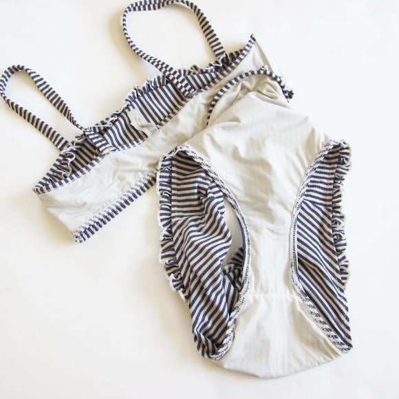 Solid & Striped The Leslie Striped 2 Piece High Waist Bikini Gray White Ruffle S - Picture 5 of 6